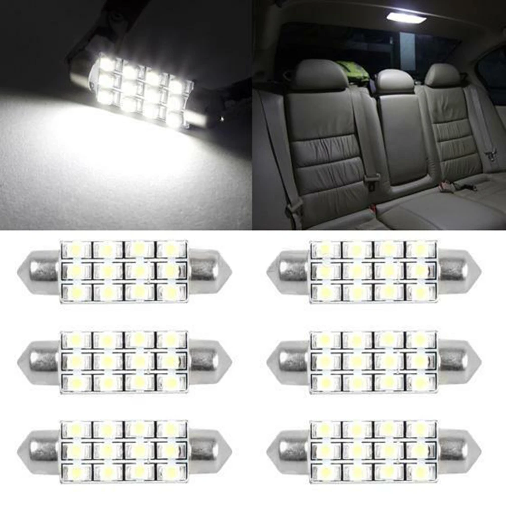 50Pcs Led Interior Lights Bulbs Super White 42MM 12-SMD Festoon 3528 License Plate Light Car Auto Roof Tail Lamp Trunk | Автомобили и