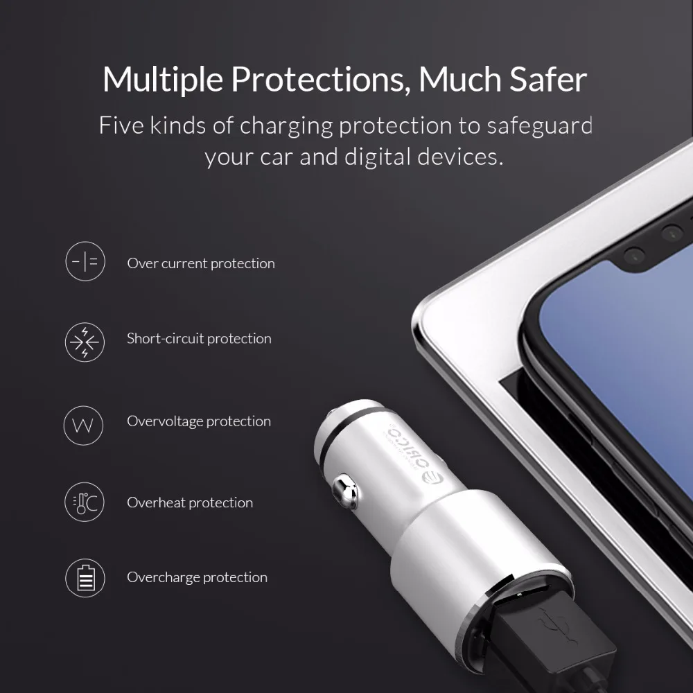 ORICO 5V 12W Автомобильное зарядное устройство с двумя портами USB для быстрой зарядки