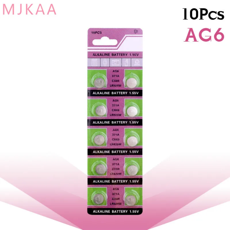 10 шт./упак. AG6 акция для часов Кнопочная батарея 371 d371 605 sr920sw sr69 щелочная