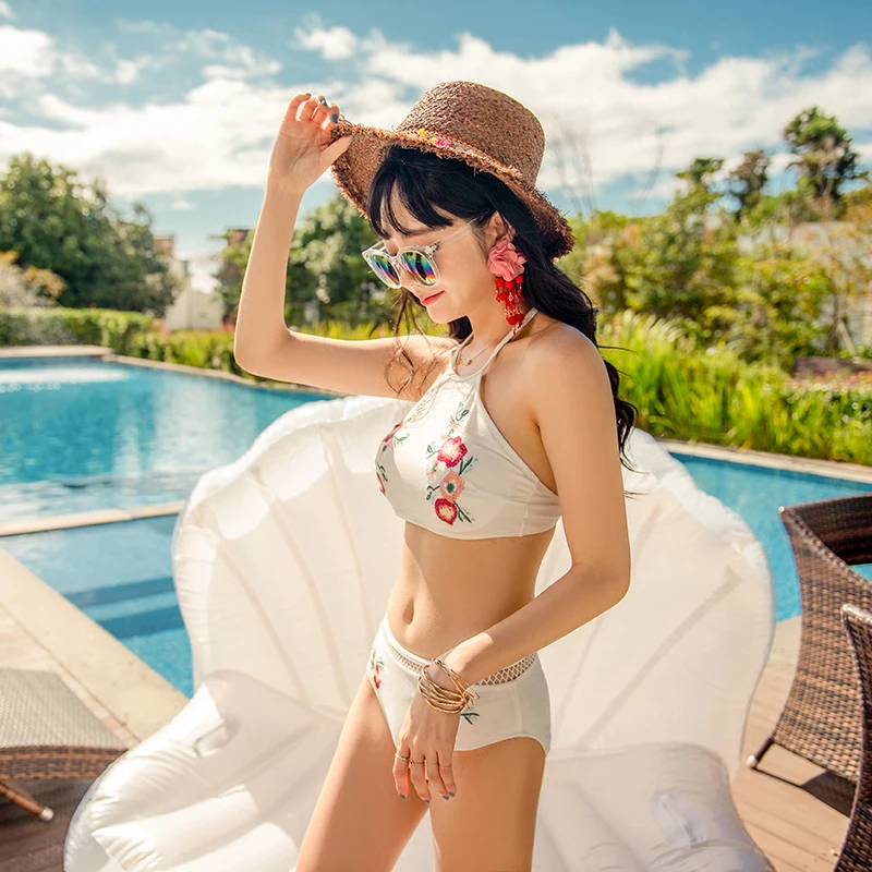 2018 Новый Ретро Белый горячий весенний купальный костюм из двух частей бикини |