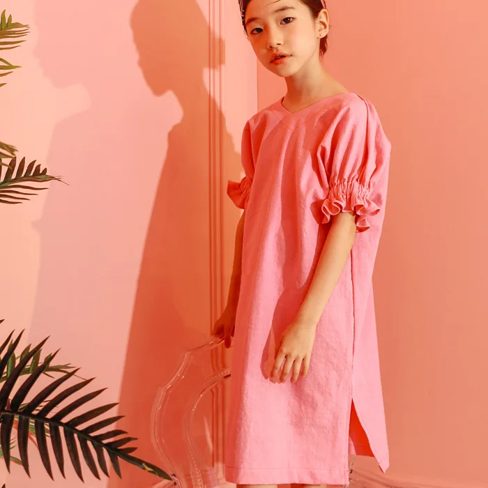 Girls dress summer new Korean version loose for children clothes kids v-neck 100% cotton teens 4-16Y ws470 | Детская одежда и