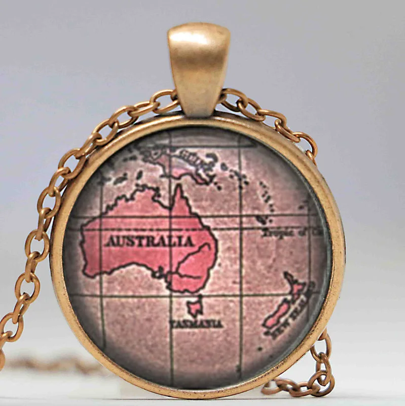 Австралию и Новую Зеландию Винтаж карта Цепочки ожерелья ювелирные изделия с