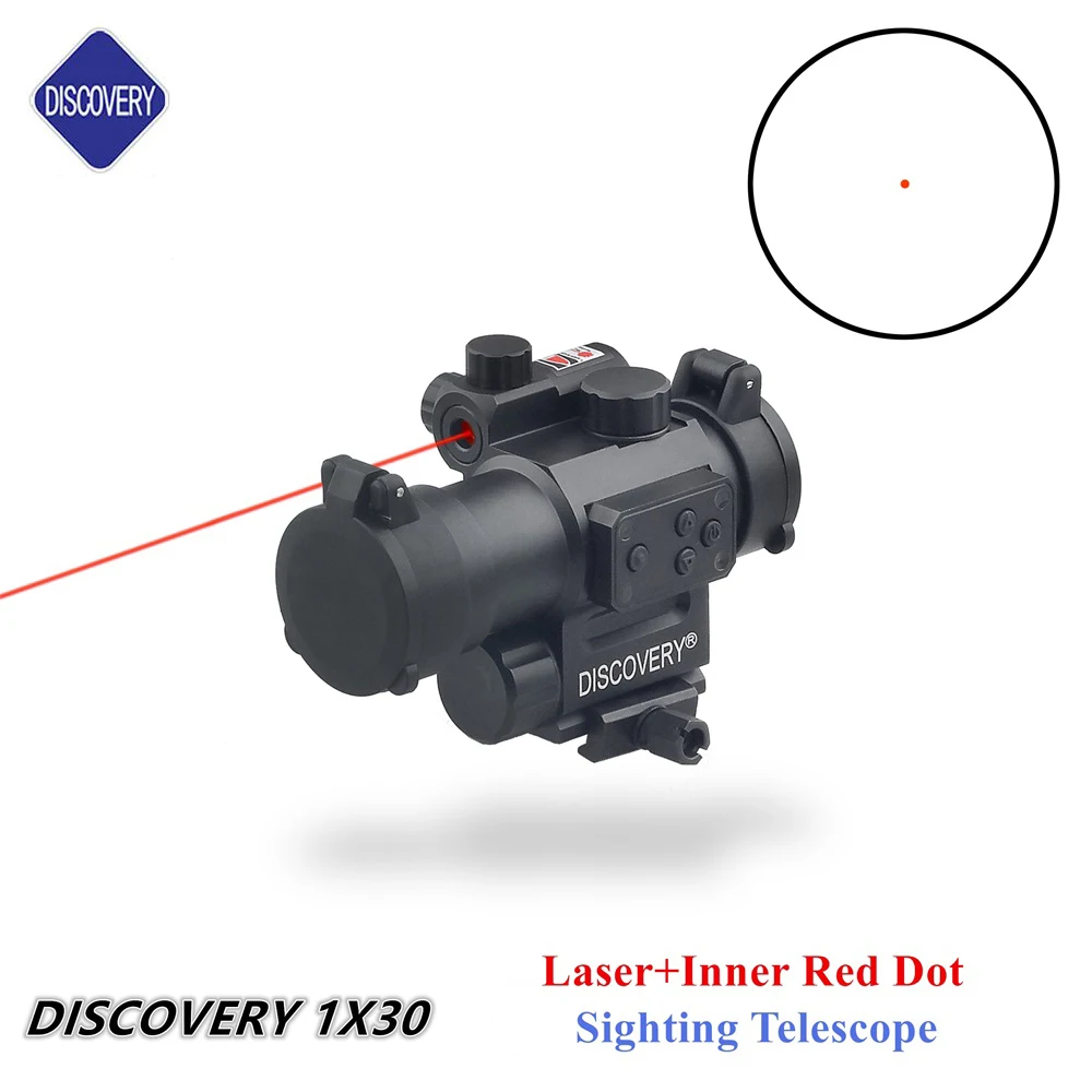Телескопический оптический прицел для охоты и страйкбола DISCOVERY 1X30 laser red