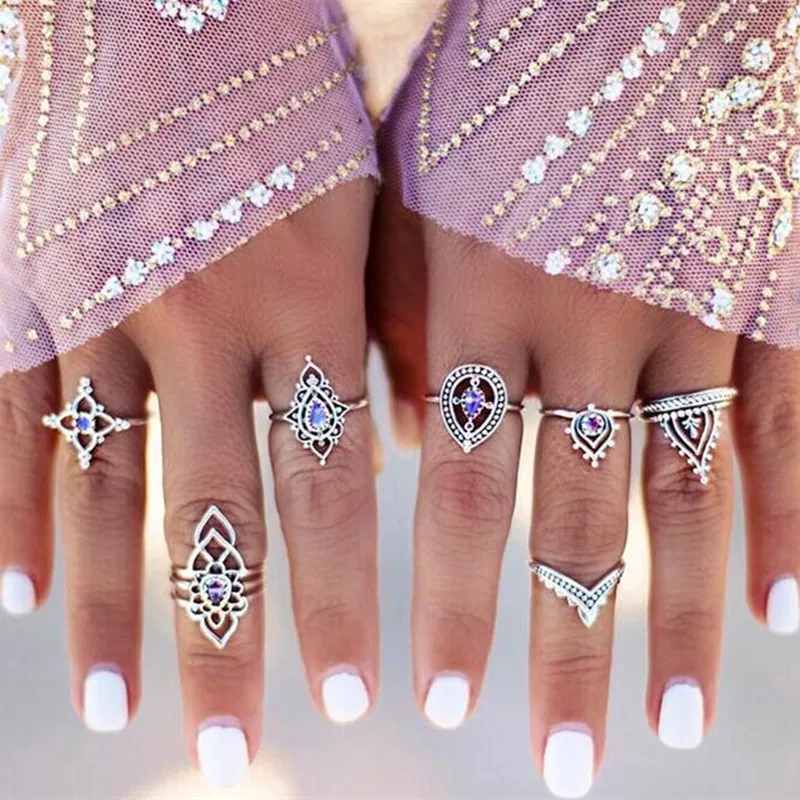 Timlee R024 Новинка Ретро полые фиолетовые стразы в богемном стиле винтажные кольца