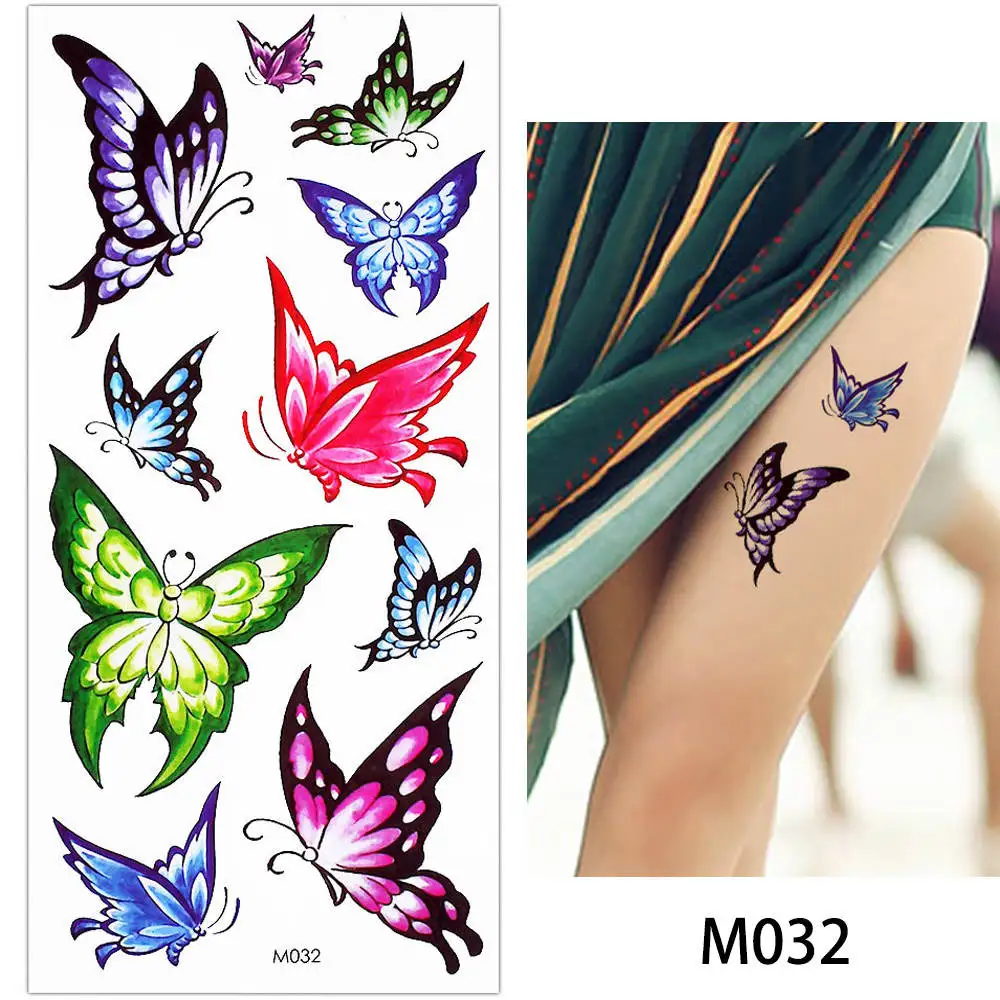 M032 Glaryyears, 1 лист, временные Цветные татуировки для рисования цветов, наклейки для женщин, боди, рука, талия, искусство, синяя чародейка, пион, татуировки м - Цвет: M032