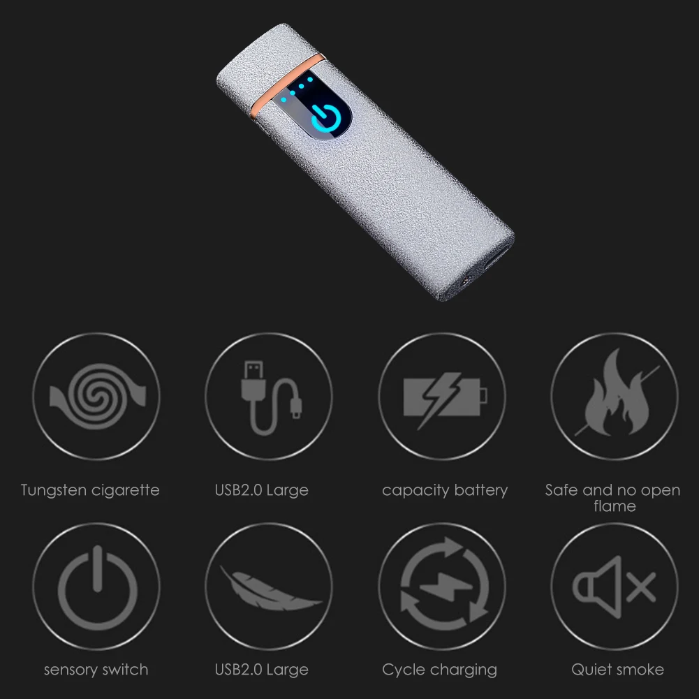 1PC USB Charging Lighter Touch Screen Electronic Cigarette Lighters Small Rechargeable Windproof Men Gift Smoking Accessories