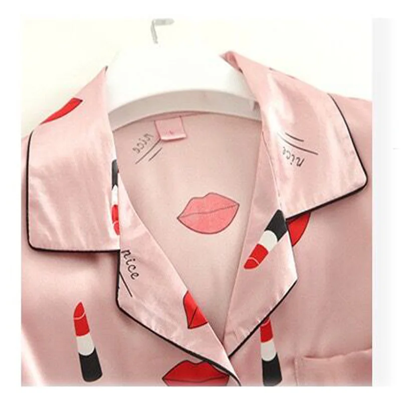 Атласная Шелковая пижама с коротким рукавом и принтом женские пижамные