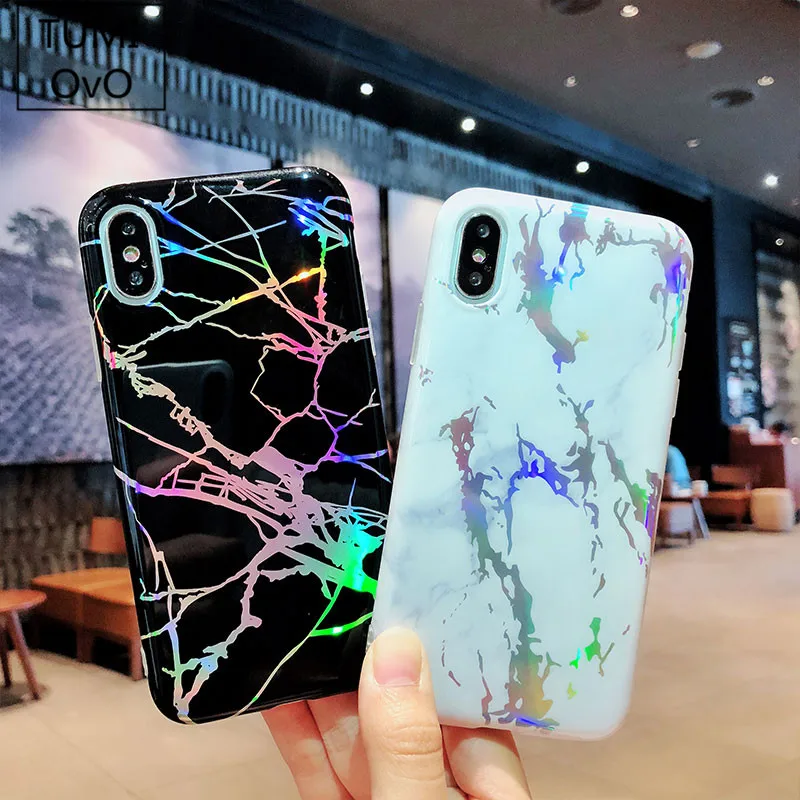Luxury Laser Plating Marble Pattern Solf TPU Silicone Full Protect Case Back Cover Phone For iPhone 6 6S 7 8 Plus X 10 Cases |
