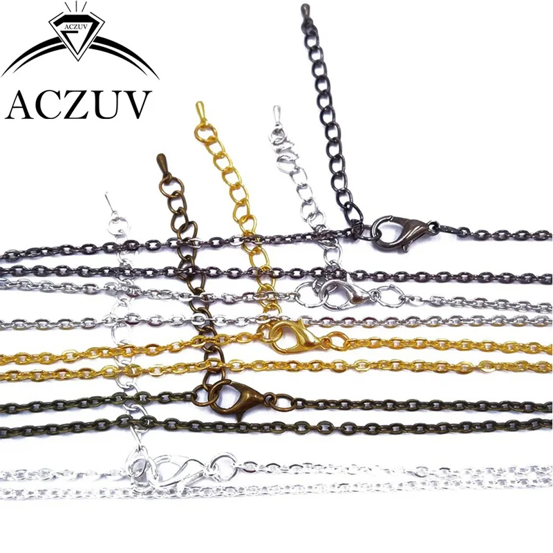 120piece 2.5mm Silver/Gold/Bronze/Rhodium/Black/Gunmetal Metal Flat Cable Chain Necklaces W/ Lobster Clasp Extender