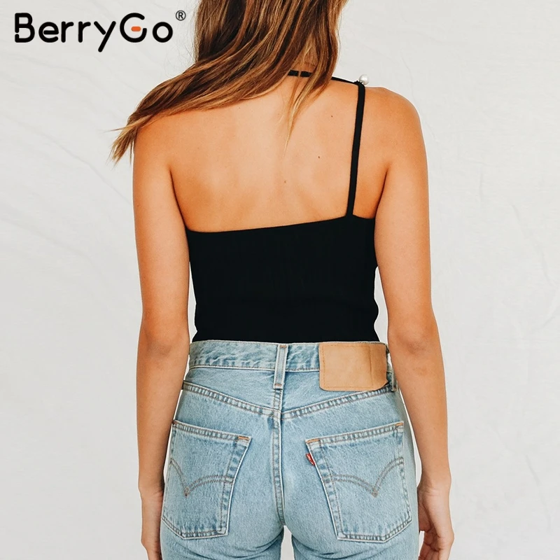 BerryGo Женская майка с асимметричным вырезом Трикотажные топы на бретельках