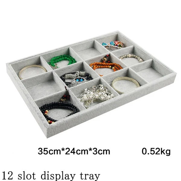 12 slot display tray Горячая серое бархатное кольцо браслет ожерелье часы кулон wek-jin серьги-гвоздики ручной catenary ювелирные изделия лоток пластина витрина дисплей - Цвет: 12 slot display tray