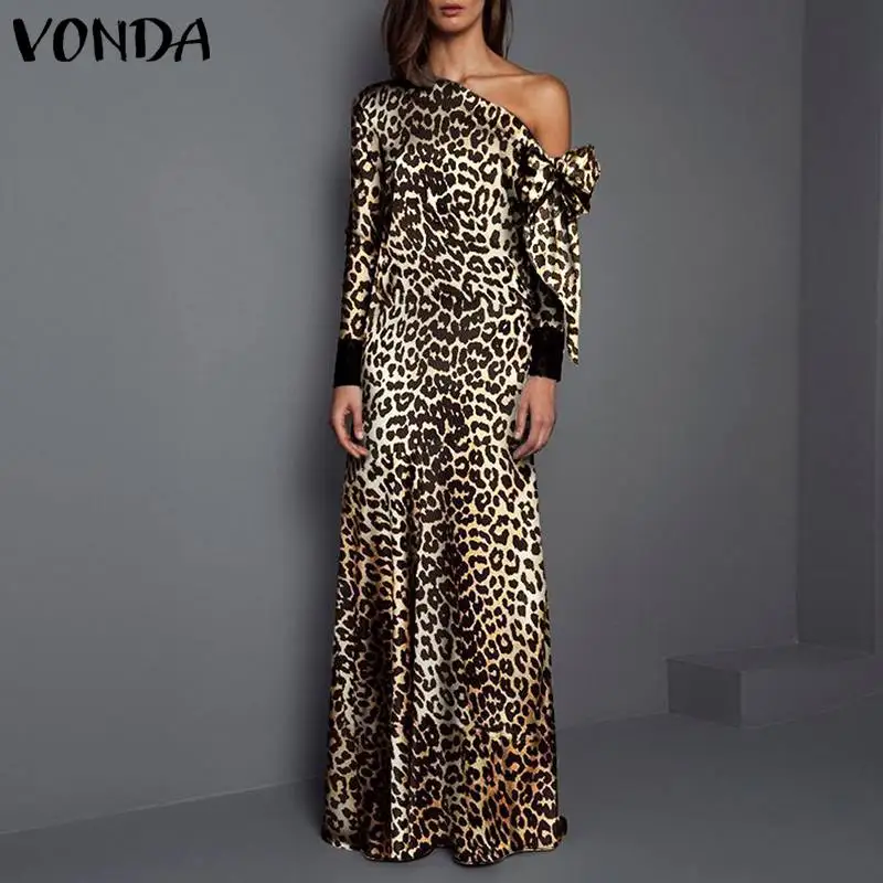 Женское Макси платье 2019 VONDA женское повседневное леопардовое с длинным рукавом