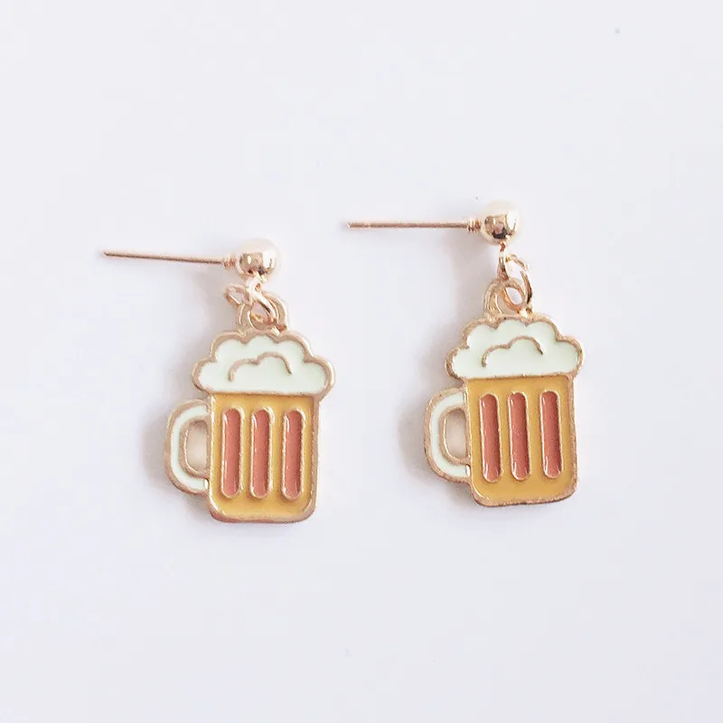 Милые Мультяшные металлические серьги с хрустальным шариком пивной чашкой