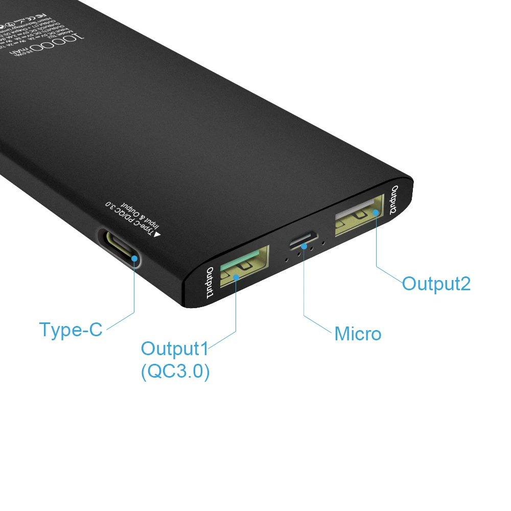 10000mAh PD Quick Charge with Smart QC 3.0 and typ C interface 5V/9V/12V Li polymer portable charger power bank | Электроника