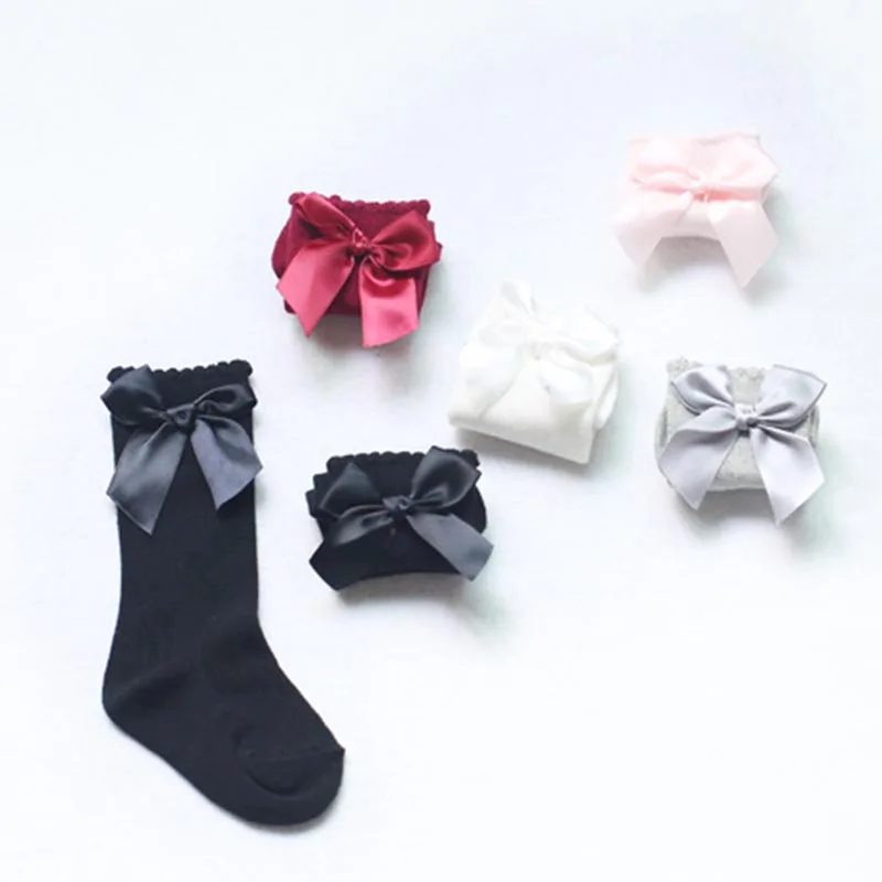 Носки для маленьких девочек зимние однотонные теплые гольфы с бантиками милые