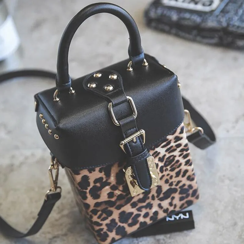 Новинка 2020 маленькая коробка с леопардовым принтом посылка заклепками женская