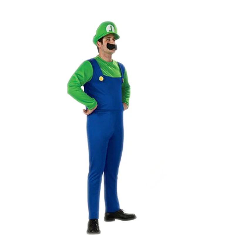 Green Adult Новогодний костюм Супер Марио для косплея, Детский семейный костюм Funy Luigi Bros Plumber Purim, нарядное платье, рождественские вечерние костюмы - Цвет: Green Adult