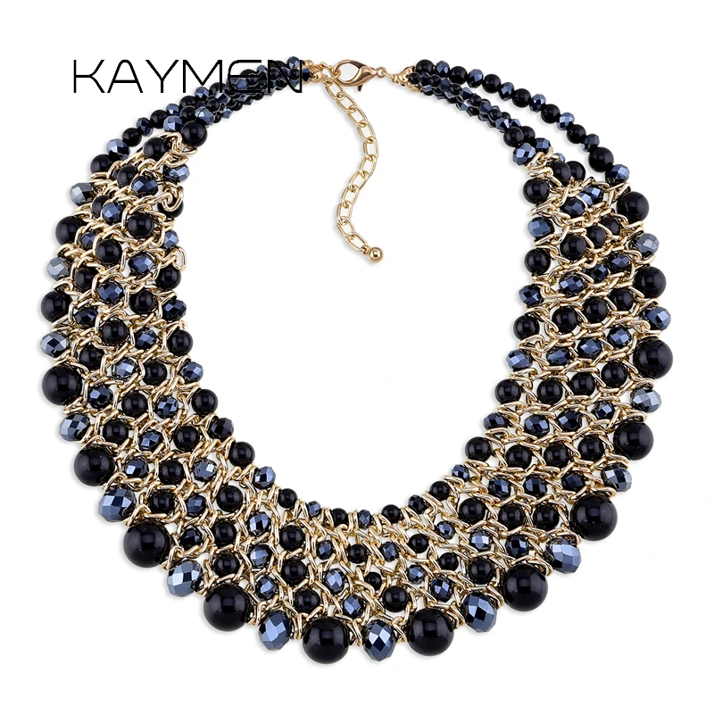

KAYMEN New Handmade Fashion Necklace for Women Turquoise Crystals Beaded Chunky Statement Chokers Jewelry Drop-shipping