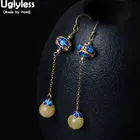 Uglyless 14K заполненные золотом 9K Золотые Ретро дворцовые серьги для женщин Роскошные ЯНТАРНЫЕ шарики висячие серьги экзотические длинные Этнические серьги