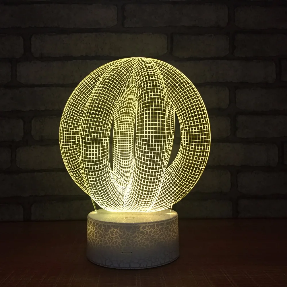 Круглая абстрактная Модель 3D Led ночник Usb Сенсорный переключатель 3d деревянная