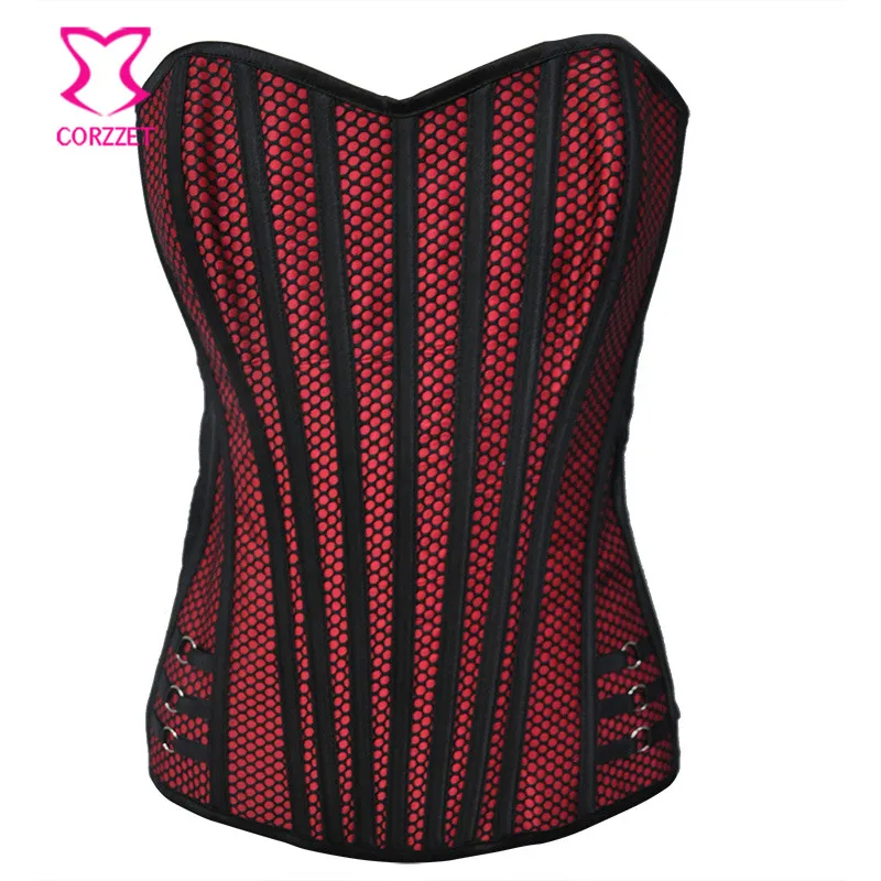 Красное Атласное и черное ажурное платье бюстье в полоску Женский корсет