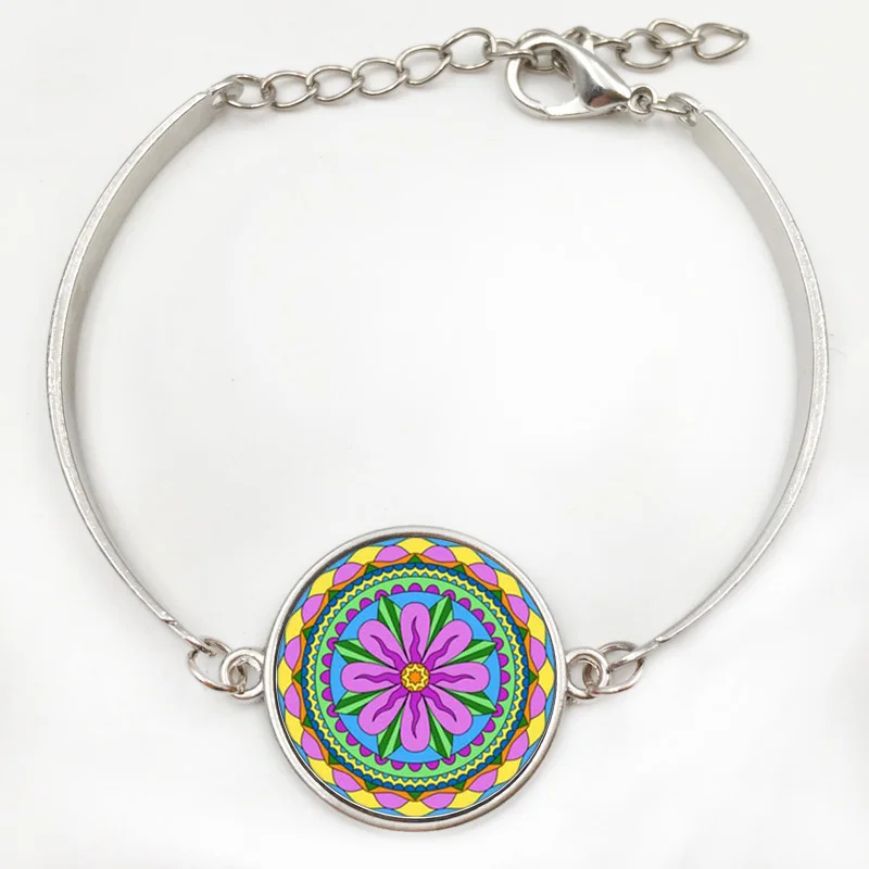 fashion mandala necklaces &amp pendant colorful henna yoga necklace dome glass cabochon jewelry om symbol buddhism zen | Украшения и