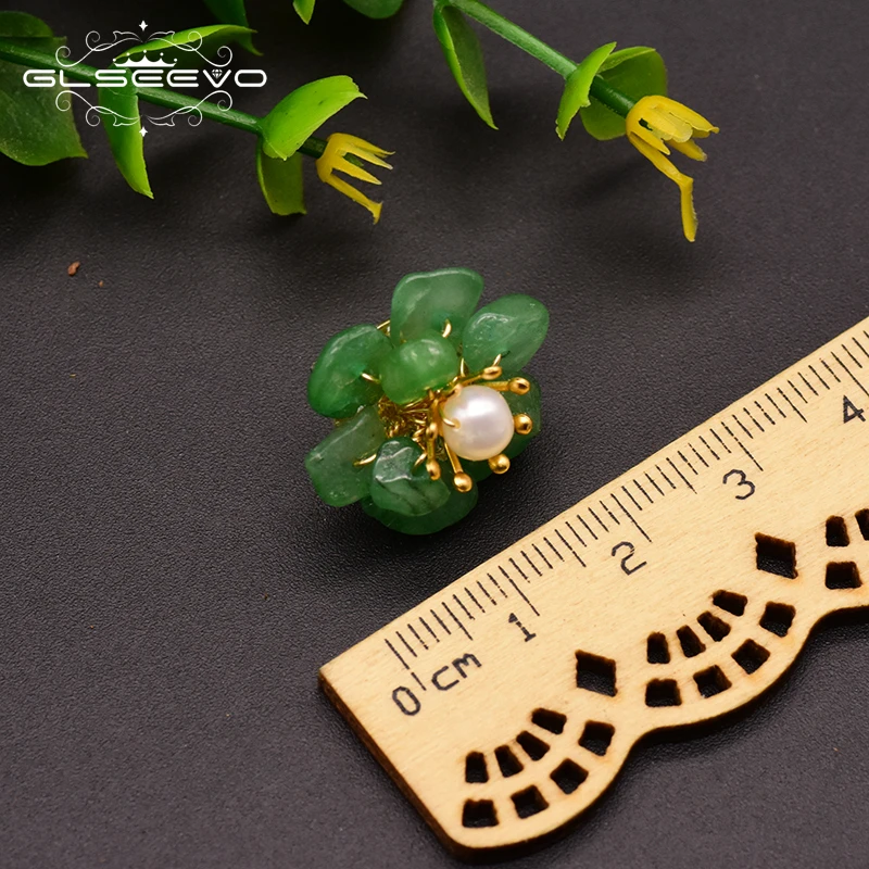 GLSEEVO Natural Jade Pearl Stud Earrings For Women Mom Birthday Day Gift 925 Sterling Silver Flower Earring Fine Jewelry GE0780