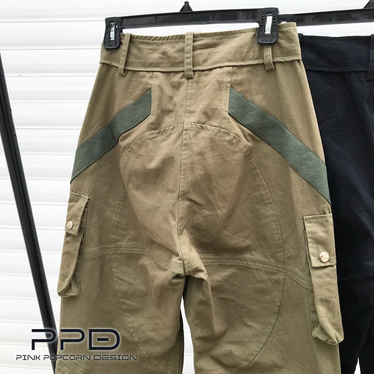 Вымытые ленты сплайсинга карман военные брюки Drawstring талия повседневные брюки