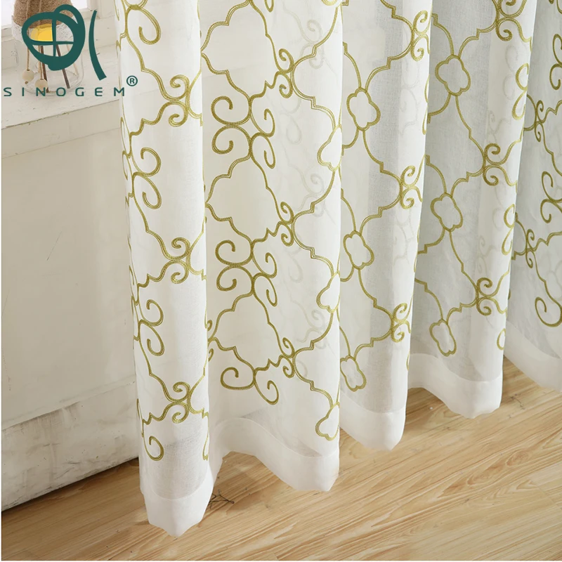 Sinogem корейский геометрической формы вышитая вуаль занавески льняные на ощупь