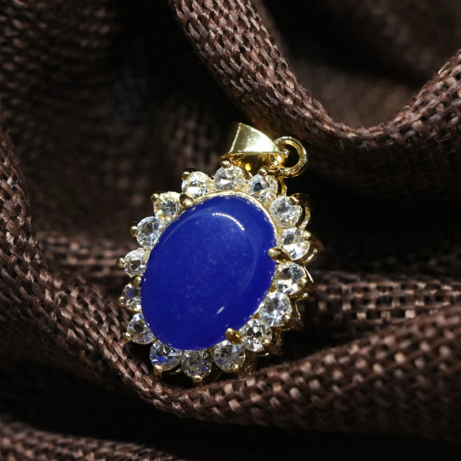 Элегантный синий нефрит халцедон Камень овальное яйцо падение кулон инкрустация