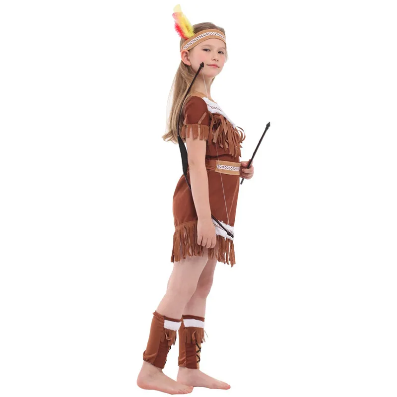M-XL Girls Primitive Indian traditional Cosplay Kids Halloween hunter costume for Children Carnival Purim Stage play party dress |