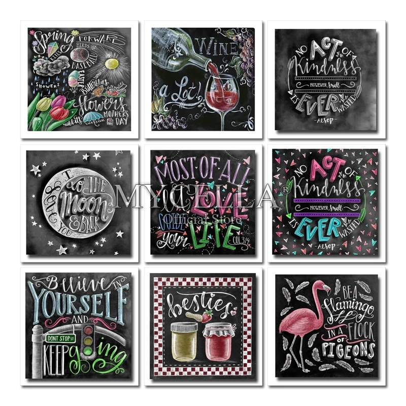 

Full 5d Diy Diamond Paintings Chalkboard Drawing Embroidery Mosaic Flower Red Wine Love Flamingo Cross Stitch Home Wall Art