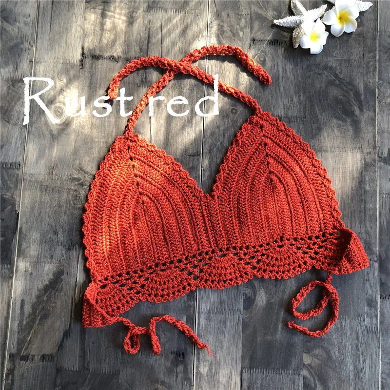 1 шт. купальник женский сексуальный вязанный крючком бюстгальтер Boho пляжное бикини майка кроп Топы стринги купальник