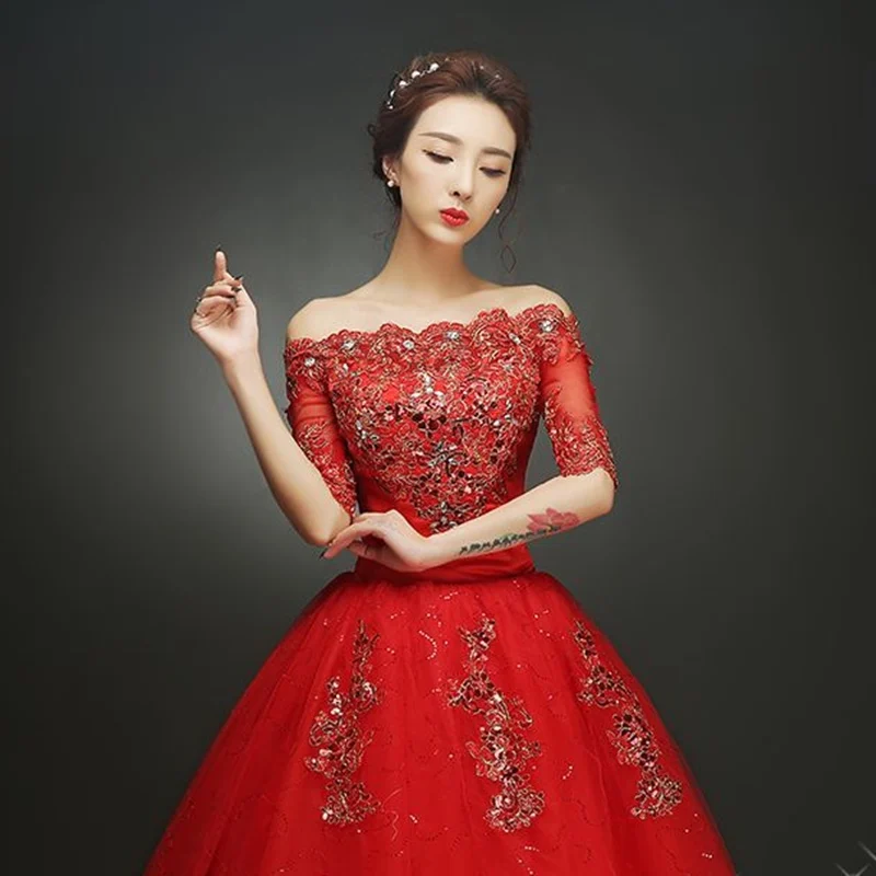Свадебные платья Robe De Mariee Princesse Свадебные платья Аппликация половинные рукава пышные платья невесты аксессуар для невесты Корейский стиль TS426 - Цвет: 2
