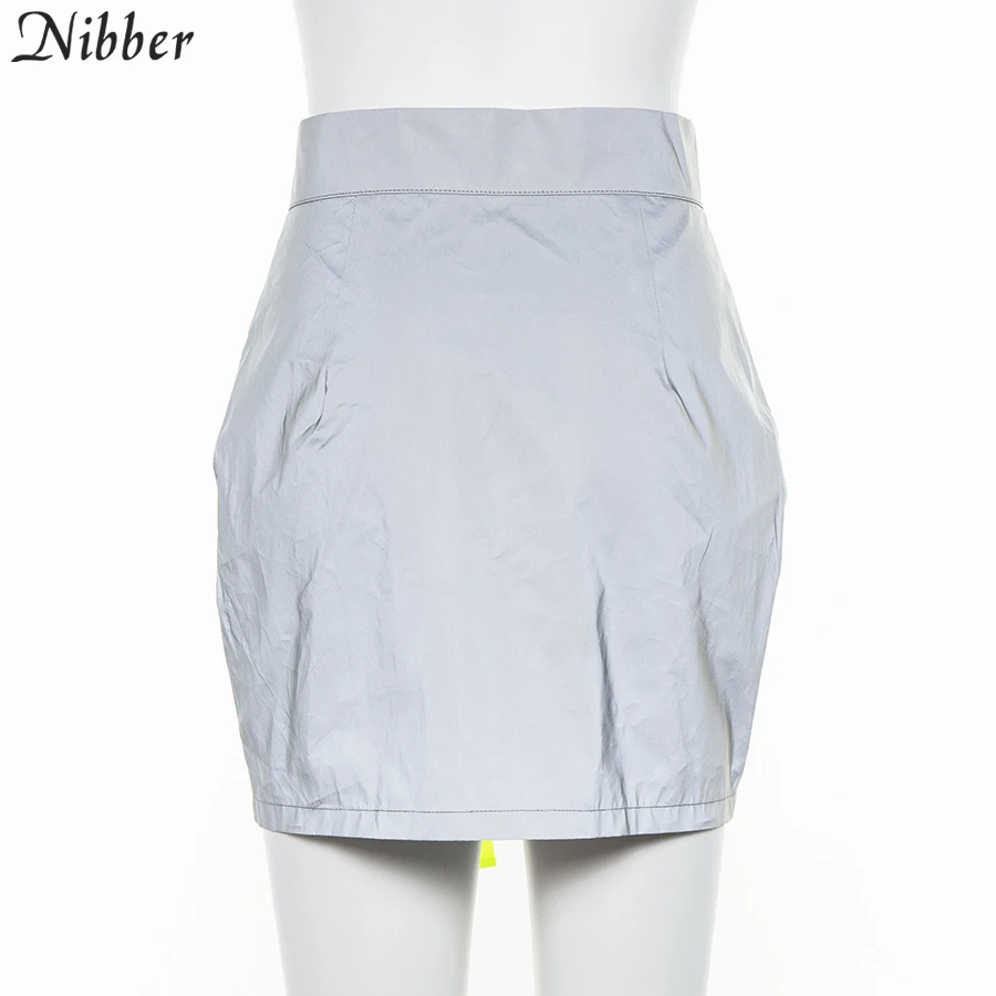 Nibber/распродажа, светоотражающие мини юбки, женские летние Клубные вечерние юбки, модные блестящие комплекты с поясом, лоскутные юбки в стиле хип-хоп, mujer