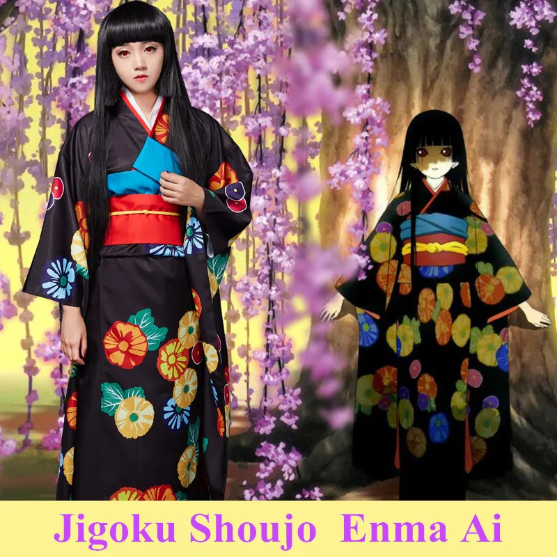 Anime! Jigoku Shoujo Enma Ai Bathrobe Kimono Lovely Gothic Uniform Cosplay Costume Halloween Carnival Outfit Free Shipping |