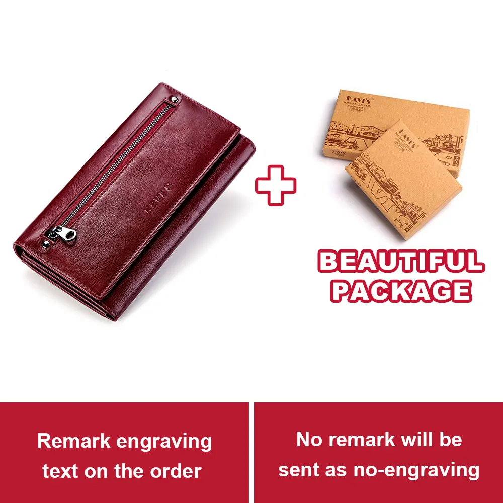 Red L Box KAVIS гравировка натуральная кожа женский кошелек и кошелек женский кошелек портмоне зажим для денег сумка на молнии удобный Perse - Цвет: Red L Box