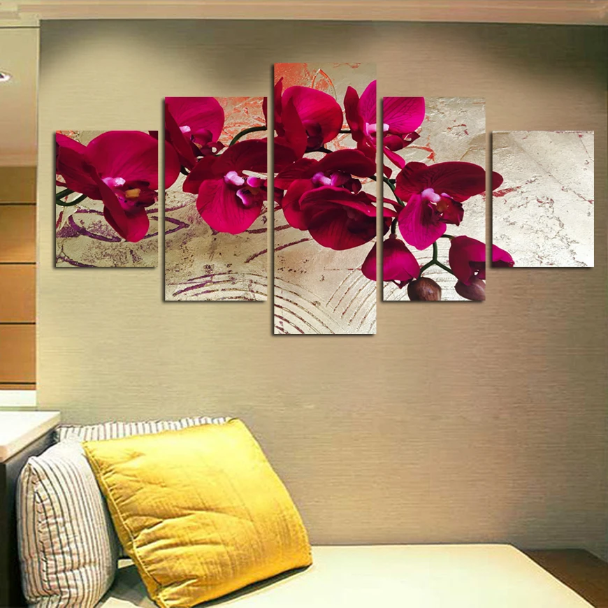 

5 Pieces Canvas Print Wall Paintings for Home Flower Red Moth Orchid Wall Art Picture Modern Modular Picture Unframed FA498