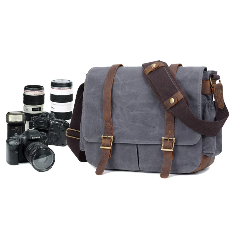 Водонепроницаемая холщовая + Кожаная сумка для фотоаппарата Batik с фотосумкой