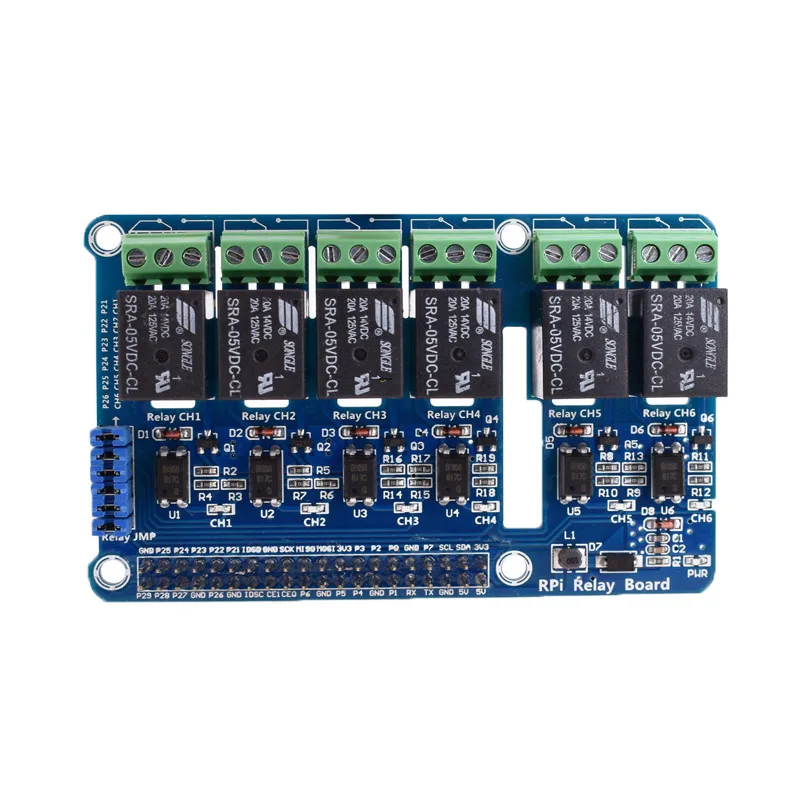 Blue 6-канальный Raspberry Pi, релейный модуль Плата расширения для Raspberry Pi A+/B+/2 B/3B - Цвет: Blue