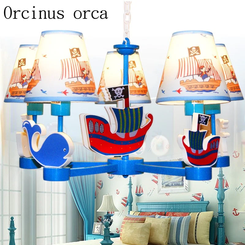 Детская люстра в средиземноамериканском стиле с пиратским кораблем модная синяя