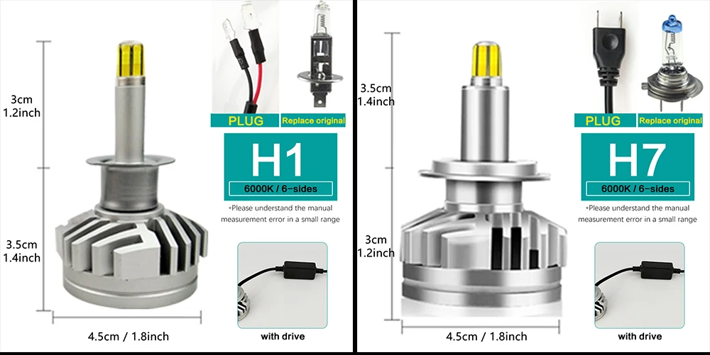 Из 2 предметов 18000LM H1 H7 светодиодный Canbus H8 H11 HB3 9005 HB4 9006 6-по бокам 3D светодиодный головной светильник s 100 Вт автомобильный светильник лампы 360 градусов 6000K