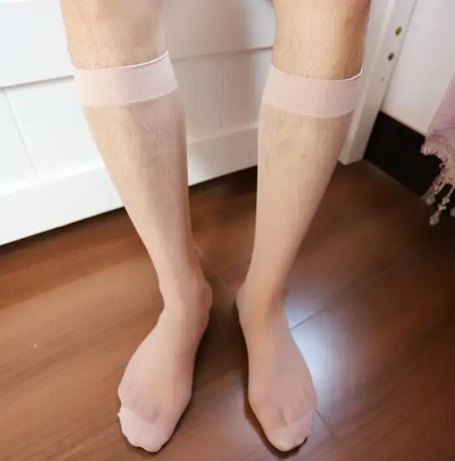 Beige Мужские сексуальные чулки, гольфы, длинные носки, нейлоновые сетчатые прозрачные носки для мужчин, мужские - Цвет: Beige