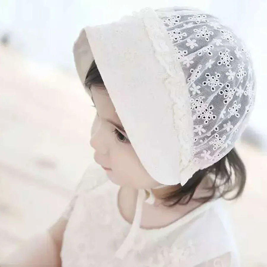 Lace Flower Baby Bonnet Newborn Beanie Hats Spring Summer Lovely Princess Hat Caps Cotton Floral Kids Girls White | Детская одежда и