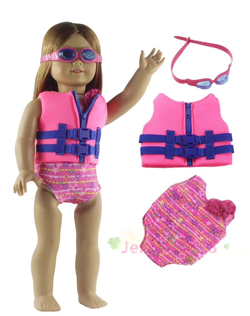 3in1 Set Doll Clothes Life vest+Swimsuit+glasses for 18&quot American | Игрушки и хобби