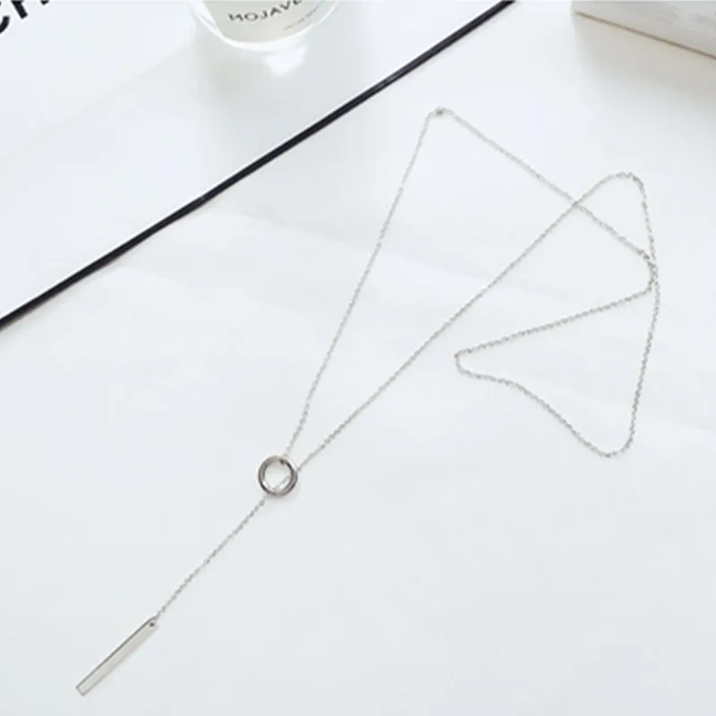 Простое серебряное длинное ожерелье Женские Ювелирные изделия аксессуары кулон