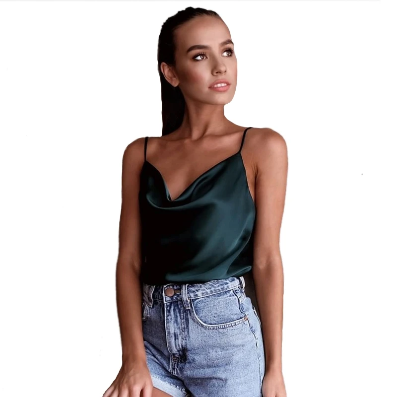 Women Club Satin Solid Camis Top Spaghetti Strap Summer Camis Shirts Backless Solid Sexy Casual Basic Tops Plus Size