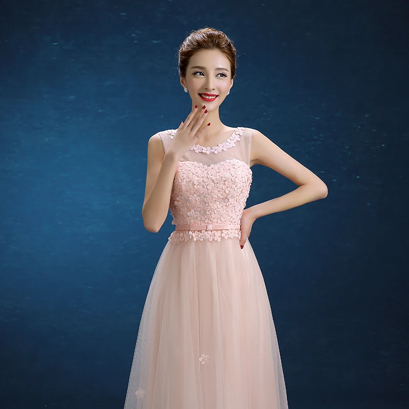 

Long Bridesmaid Dresses with Flowers Elegant V-Back Women Girls Gown Latest Ball Prom Party Pageant Graduation Formal Dress