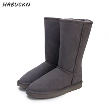 HABUCKN/высокие зимние сапоги для женщин; зимняя обувь из овечьей кожи с меховой подкладкой для больших девочек; высокие шерстяные зимние сапоги до бедра; Цвет Черный