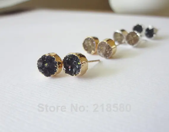 

H-CE34 Mix Color 10mm Round Druzy Earrings Druzy Stud Earrings Gold Color Drusy Earrings Agat Druzy Stud Post Earrings